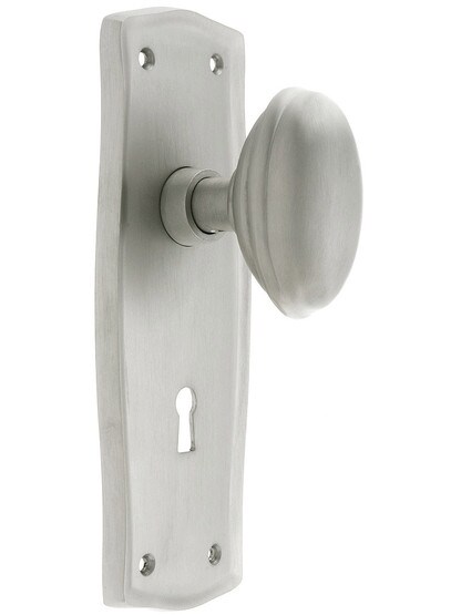 Prairie Design Mortise Lock Set With Oval Brass Knobs in Satin Nickel.